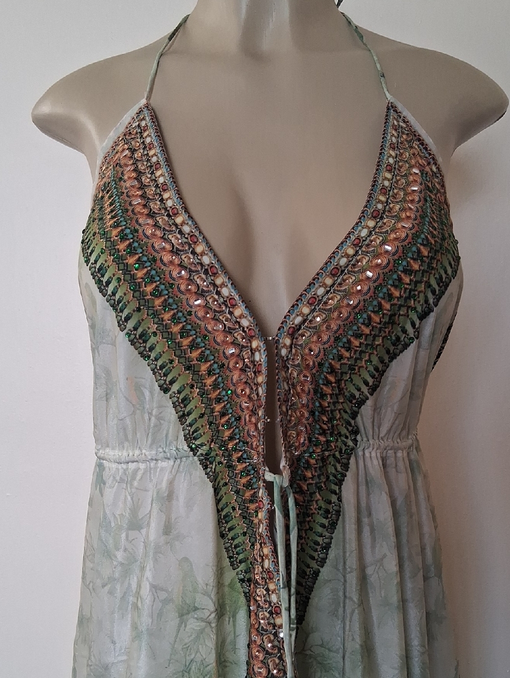 True Colors La Moda embellished Halter Maxi Dress High-Low Low Back Tropical - Picture 5 of 13